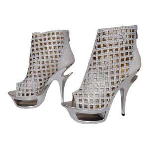 HADARI White Bedazzled Ankle Boots Size 9 Stiletto Peep Toe Bridal Party Formal